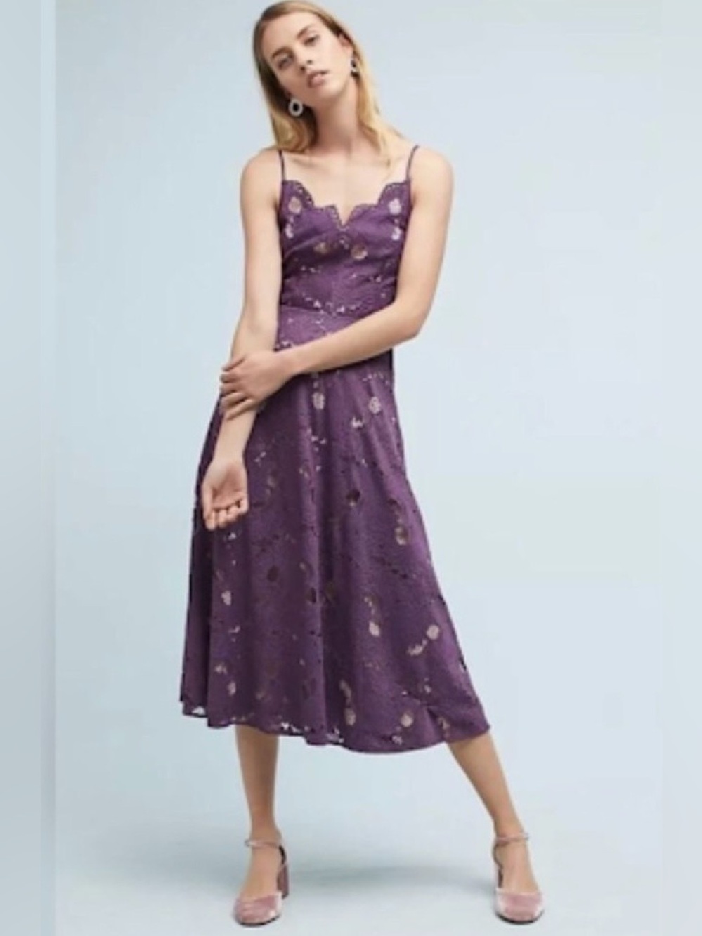 Anthropologie Moulinette Soeurs Purple Lace Fit And Flare Midi Dress 10